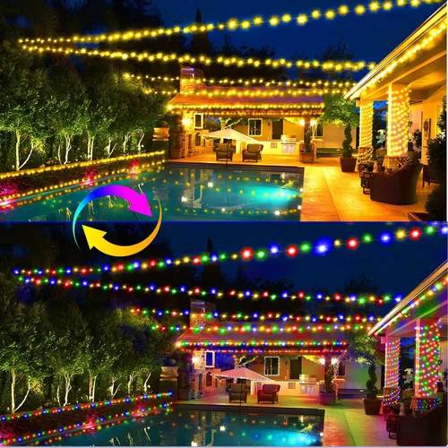 Vista 7 de KNONEW 720 luces LED de Navidad de 337 pies para exteriores, luces de cadena de alambre transparente que cambian de color con 11 modos