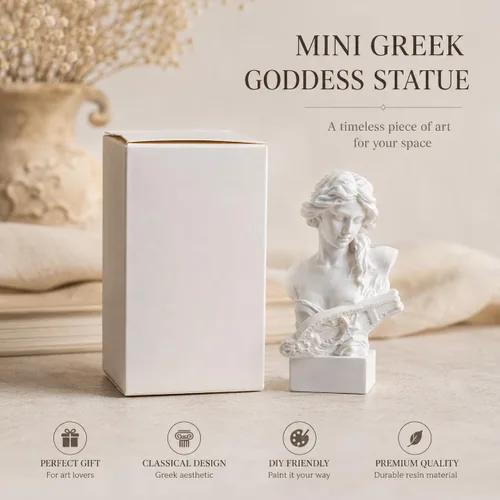 Vista 3 de Estatua de Busto de Resina de 2.95 Pulgadas Figurillas de Yeso Mini Escultura de Decoración del Hogar Blanca para Aficionados al Arte-Artemis