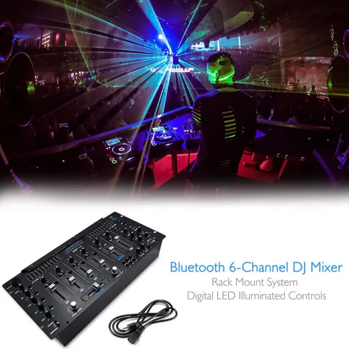 Vista 7 de Pyle Mezclador de 6 Canales, Controlador DJ Bluetooth, Mezclador Estéreo, Sistema de Sonido Profesional, Iluminación LED, Mezclador de Audio
