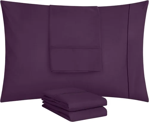 Vista 5 de Utopia Bedding - Paquete de 4 fundas de almohada con cierre de sobre, tela de microfibra cepillada suave, resistentes al encogimiento y a la Morado