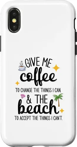 Vista 4 de iPhone 15 Funny Beach and Coffee Lovers "Give Me Coffee and the Beach" Case