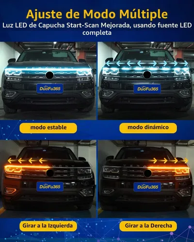Vista 2 de Tira de luz LED para el exterior del capó del coche, kit de haz de arranque de escaneo dinámico de doble color, luces LED de circulación diurna