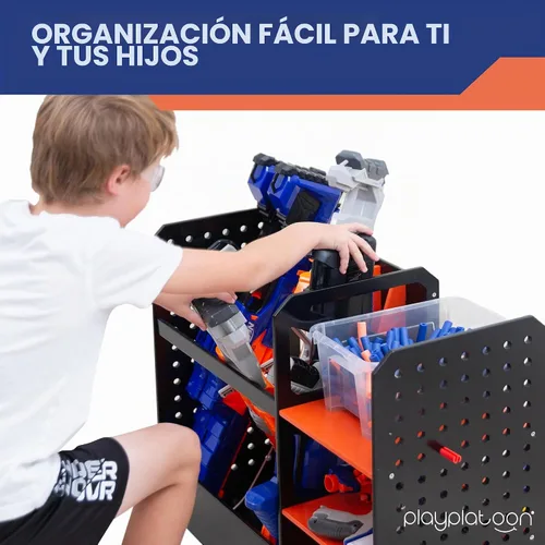 Vista 5 de Play Platoon Estante de almacenamiento para pistola Nerf - Organizador de tablero de clavijas de pared de 6 pistolas Includes 20 Storage Pegs