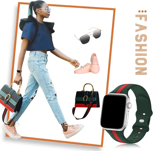 Vista 5 de Seizehe - Banda deportiva de diseño compatible con Apple Watch de 38/40/41/42/44/45/46/49 mm, unisex, correa de silicona suave para Apple Watch