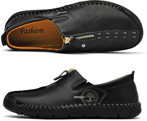 Vista 2 de Shaire Zapatos casuales de cuero sin cordones para hombre, zapatos cómodos y transpirables para caminar para hombres