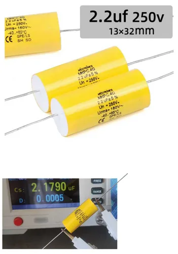 Vista 2 de 2pcs 2.2uF 250V Axial Film Capacitor 5% para Audio Crossover Condensador de película de polipropileno, cables axiales, no polarizados, 5%