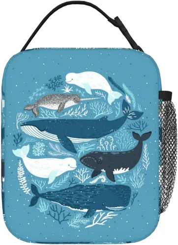 Vista 9 de Bolsa de almuerzo con diseño de animales marinos y ballena oceánica, lonchera reutilizable, impermeable, portátil, para hombres y niños