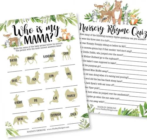 Vista 11 de Hadley Designs Juegos de baby shower para 25 invitados – Juego de trivia para baby shower, cuestionario de rima de guardería y quién es mi mamá