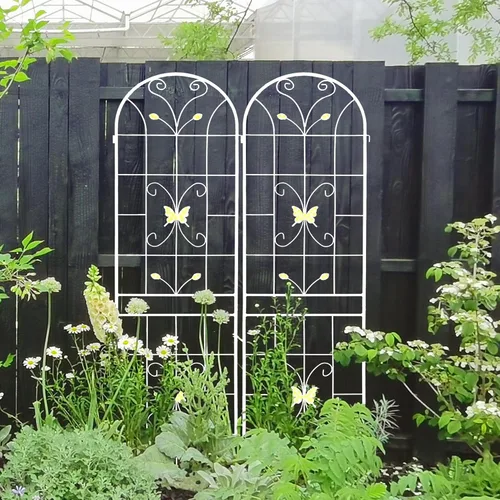 Vista 34 de Paquete de 2 enrejados de jardín de metal para plantas trepadoras, 71 pulgadas de alto, color blanco crema, valla de jardín, enrejado a prueba