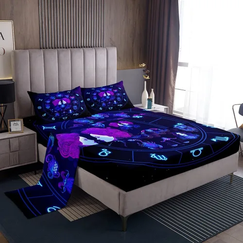Vista 18 de Erosebridal Piscis - Juego de sábanas de tamaño individual de 12 constelaciones para niños, niñas, niños, niñas, niños, sábana bajera ajustable