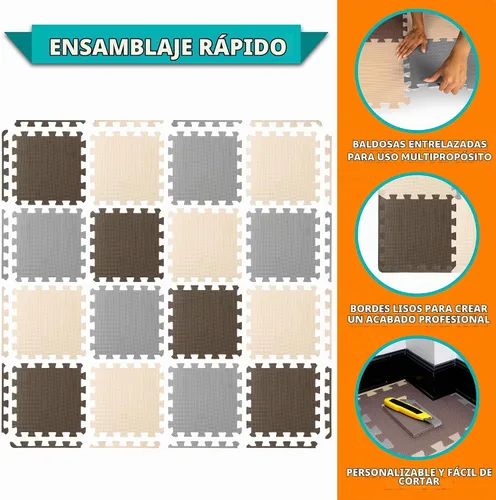 Vista 6 de ProSource Alfombra de juego, azulejos de espuma suave para niños, paneles de EVA entrelazados para uso en corral, superficie de desarrollo de gateo