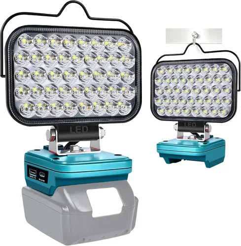Vista 10 de Luz de Trabajo LED Inalámbrica Compatible con Batería Makita de 18V, Linterna de 48W 3400LM Luz de Inundación Portátil con Puertos USB y Tipo C