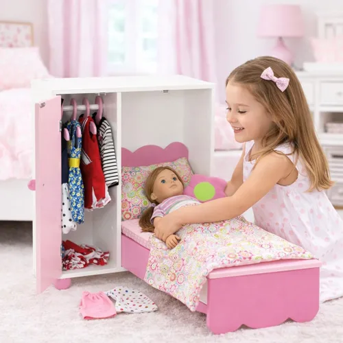 Vista 3 de Emily Rose - Juego de cama y armario para muñecas de 18 pulgadas con perchas y almacenamiento