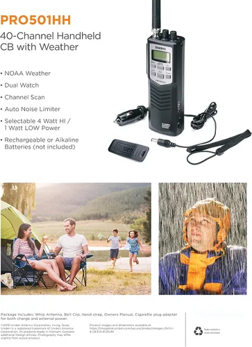 Vista 3 de Uniden PRO501HH Pro-Series - Radio CB portátil de 40 canales, radio de emergencia/viaje, pantalla LCD grande, ahorro de energía alta/baja, 4 vatios