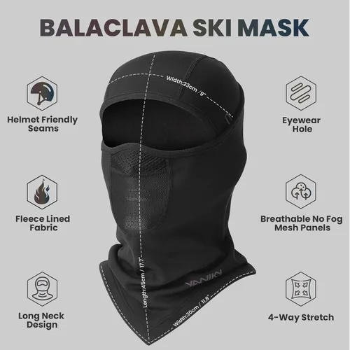 Vista 2 de YANIKY Pasamontañas de invierno para hombres y mujeres, máscara facial Negro