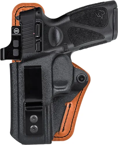 Vista 9 de Funda Taurus G3C con respaldo de almohadilla de espuma, IWB Optics Cut Kydex y funda híbrida de cuero para llevar el apéndice