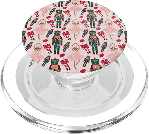 Vista 8 de Feliz Navidad Preppy Rosa Bailarina Navidad Cascanueces Estampado PopSockets Estándar PopGrip