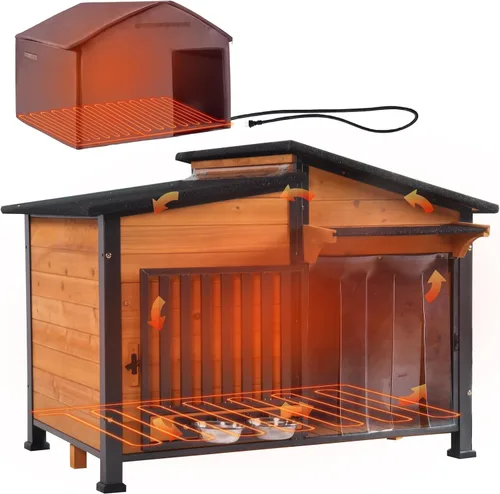 Vista 14 de Casa de madera para perros pequeños, gatos, jaula de interior con solapas de puerta de PVC