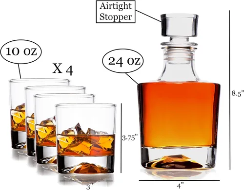 Vista 4 de Juego de 4 vasos de whisky, tapón hermético para vino, bourbon, brandy, jugo, agua, juegos de decantadores para hombres, regalos de Navidad