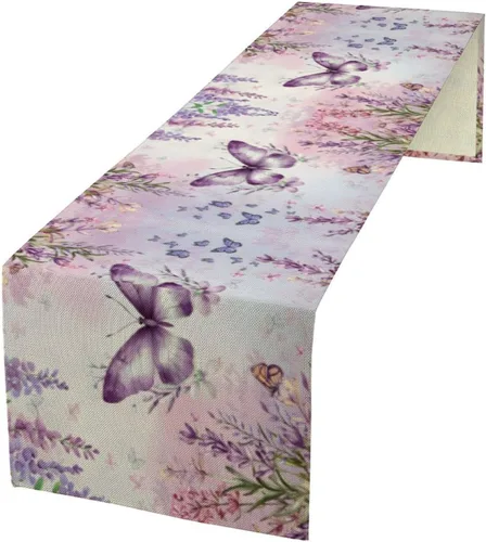 Vista 20 de Camino de mesa de mariposa, acuarela púrpura con mariposas de ensueño, camino de mesa para el hogar, interior, exterior, cocina, fiesta, decoración