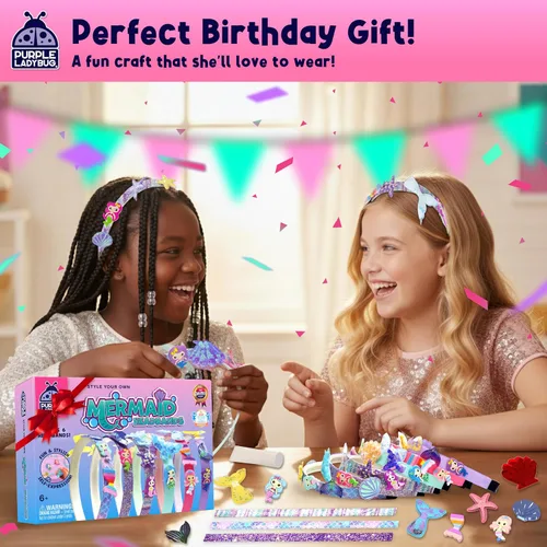 Vista 2 de PURPLE LADYBUG Diademas de sirena para niñas, grandes regalos para niñas de 5 años, manualidades creativas para niños de 4 a 8 años, artes