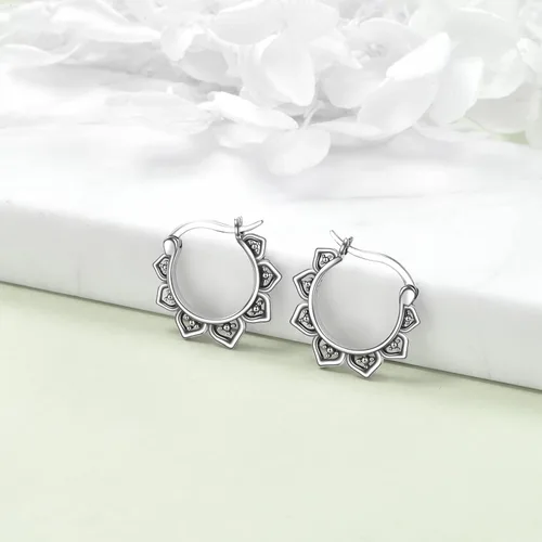 Vista 3 de Aretes de aro de plata de ley 925, estilo bohemio, joyería de regalo para mujeres y niñas