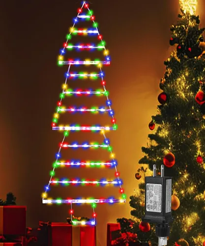 Vista 8 de Luces de Decoraciones Navideñas para Exteriores 4.6 Pies (1.4 metros) Luces LED de Árbol de Navidad, 175 Luces LED de Escalera Navideña para Pared