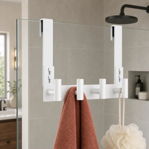 Vista 24 de HUFEEOH Paquete de 1 soporte negro para puerta con 4 ganchos en T