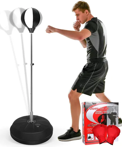 Vista 8 de Bolsa de Reflejos Fitness, Bolsa de Boxeo con Soporte para Bola de Velocidad y Guantes, Bolsa de Boxeo para Adultos y Adolescentes, 150 cm Excelente