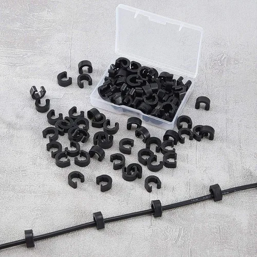 Vista 4 de 100 piezas de clips en C para bicicleta, abrazaderas de guía de manguera, cables de cambio de freno con caja de plástico para bicicleta MTB