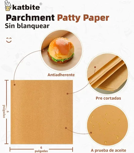 Vista 2 de Katbite 300 piezas de papel de hamburguesa de 6 x 6 pulgadas, papel de hamburguesa, hojas de pergamino sin blanquear, resistentes y antiadherentes