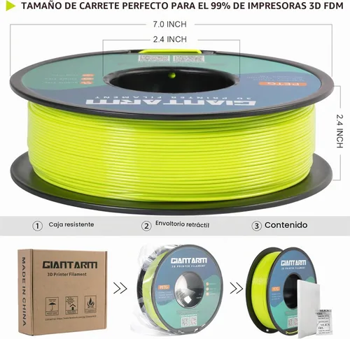 Vista 6 de GIANTARM Filamento PETG, precisión dimensional de 1.75 mm +/-0.02mm, carrete de 1 kg (2.2 libras), embalaje al vacío, para impresoras 3D, verde