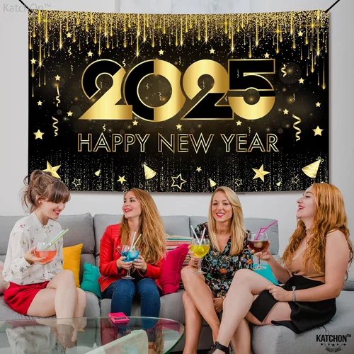 Vista 4 de KatchOn, Cartel de feliz año nuevo extra grande – 72 x 44 pulgadas Fondo de Año Nuevo 2025 para decoraciones de Año Nuevo 2025 Cartel de Año