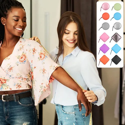 Vista 6 de HARFINGTON Cinta métrica retráctil cuadrada de 59.1 in/60 pulgadas, funda de cuero suave, tamaño de bolsillo para cuerpo, tela, medidas de costura