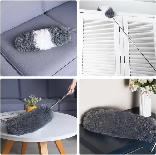 Vista 5 de BOOMJOY Plumero de plumas de microfibra con poste extensible de 100 pulgadas, paquete de 2 plumeros para limpieza de techo, ventilador, muebles