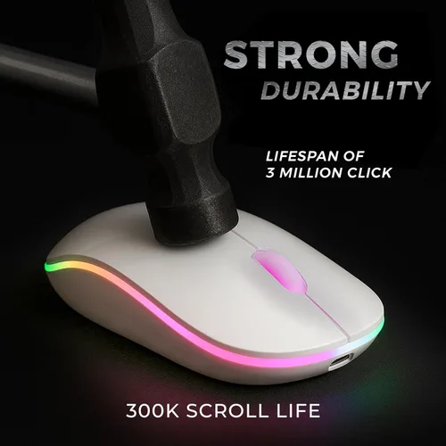 Vista 5 de Mouse inalámbrico – Silencioso, recargable, luz RGB, USB de 2.4 GHz, mouse delgado ergonómico para laptop, Mac, oficina, PC