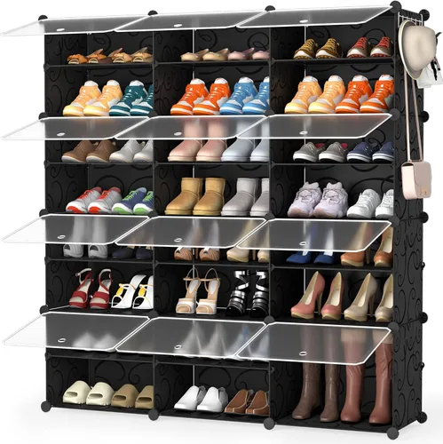Vista 12 de HOMIDEC - Zapatero de 4 niveles para almacenamiento de 16 pares de zapatos, estantes de plástico para zapatos, organizador para armario, pasillo