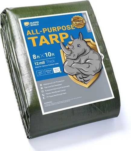 Vista 30 de GUARD SHIELD Lonas resistentes impermeables beige Plus + 8 x 10 pies grandes de 12 mil Lona para exteriores bronceada con ojales, plástico