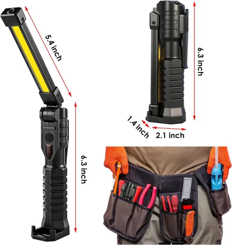Vista 3 de Paquete de 1 luz de trabajo LED magnética, 7 modos y luz de trabajo LED recargable de rotación de 180°, linterna COB portátil con imán fuerte, luz