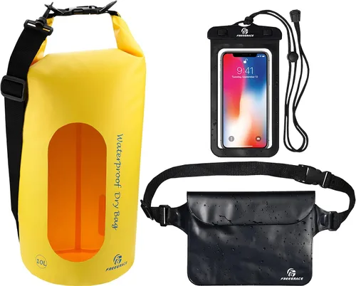 Vista 16 de Freegrace - Juego de 3 bolsas secas impermeables, bolsa seca con 2 cierres y correa de hombro desmontable; bolsa de cintura y funda para teléfono