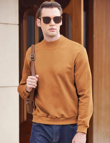 Vista 3 de COOFANDY Sudadera de cuello redondo para hombre, diseño estético de gamuza y manga larga
