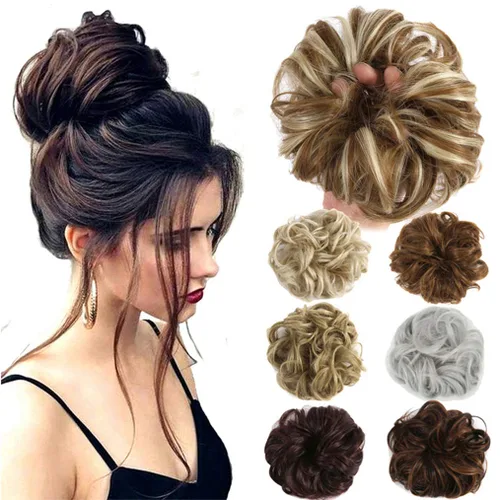 Vista 11 de Lelinta - Extensiones de pelo ondulado y rizado, peluca en una liga de cabello en forma de rodete y moño