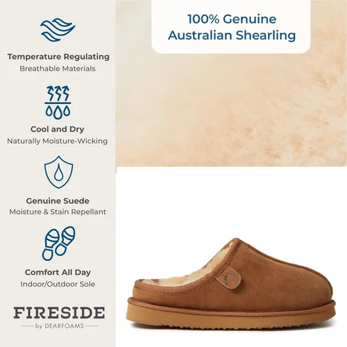 Vista 4 de Fireside by Dearfoams Pantuflas de grafton de piel de oveja para hombre