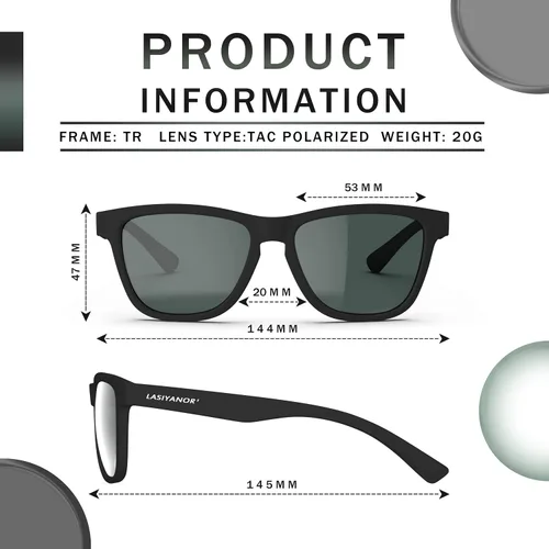 Vista 2 de Lasiyanor Gafas de sol polarizadas cuadradas TAC ligeras, marco TR90, protección UV400, gafas de sol de diseño moderno para hombres y mujeres