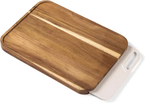 Vista 11 de KitchenEdge Juego de tablas de cortar anidadas, 2 piezas, acacia Tabla de cortar de fibra de arroz, pies antideslizantes, ranura para jugo