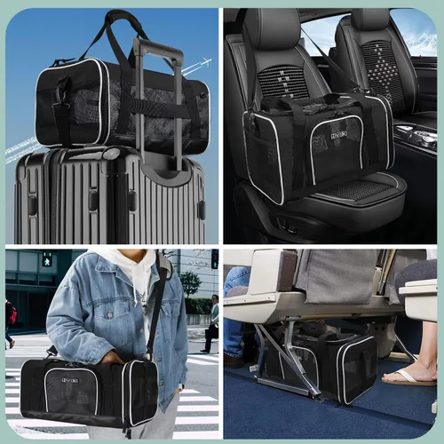 Vista 9 de Petskd Transportador de mascotas de 17 x 11 x 9.5 pulgadas, aprobado por aerolíneas de Alaska, bolsa de viaje para gatos y perros pequeños, Negro
