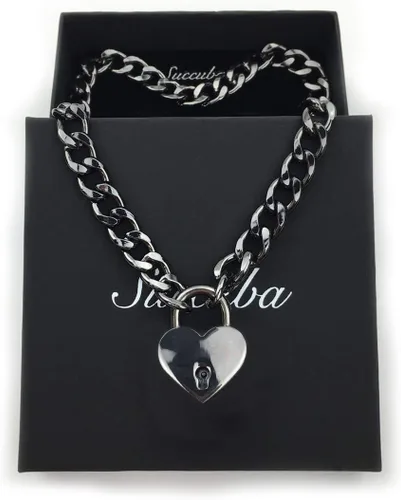 Vista 2 de Succuba - Collar de cadena con candado y dos llaves y caja para mujeres, hombres y mascotas