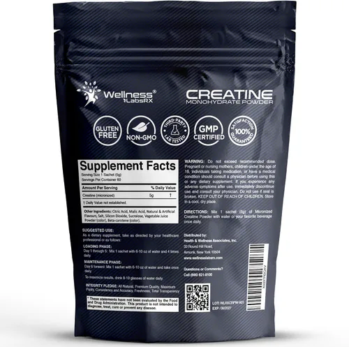 Vista 2 de Monohidrato de creatina en polvo 10.58 oz, bolsitas de ponche de frutas, 60
