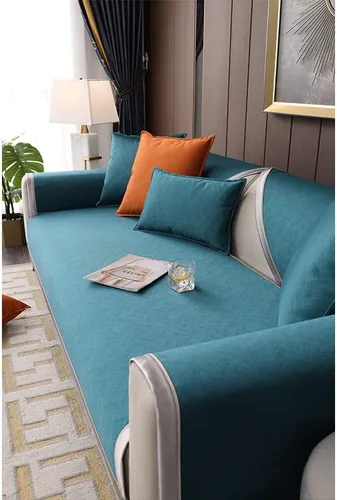 Vista 3 de Funda de cojín antideslizante para sofá, protector de muebles, estilo moderno, adecuada para sillón, funda de sofá para sala de estar, funda de Azul