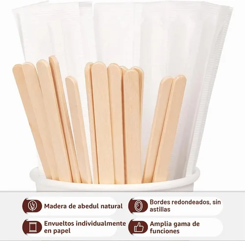 Vista 4 de 1000 agitadores de café envueltos individualmente de madera, palitos de madera desechables de 5.5 pulgadas para café, cóctel y bebidas calientes